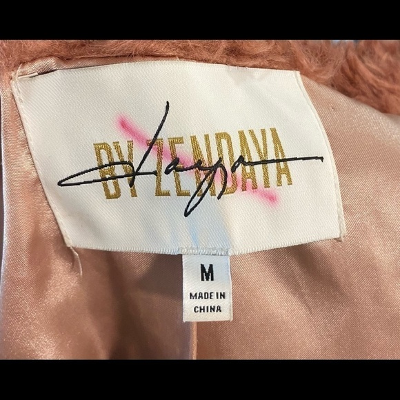 Daya By Zendaya Faux Fur Coat Womens Medium Open Front Color Block Pink White - Picture 2 of 10